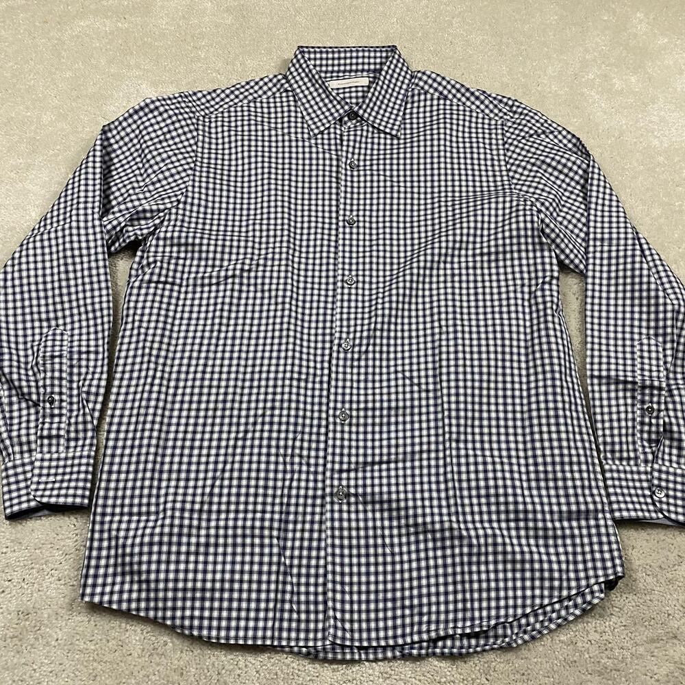 Ermenegildo Zegna Shirt Mens XL Blue Gingham Check Long Sleeve Made Turkey